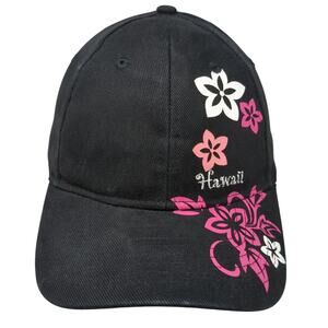 Hawaii Strapback Baseball Cap Black OS Adjustable Floral Polyester Surfware